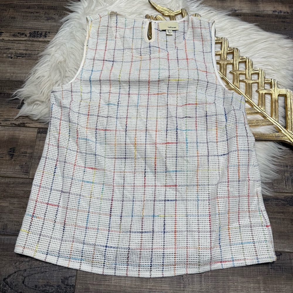 The Korner Colorful Grid Pattern Sleeveless Tweed Top